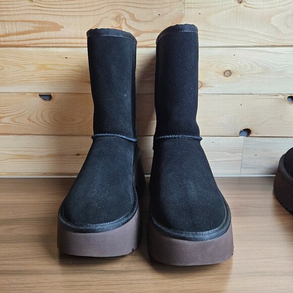 Womens UGG Classic Short New Heights Boot - Black Suede, Size 7 US [1158310] - Picture 1 of 9